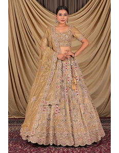 Chiku Party Wear Embroidered Twill Net Lehenga Choli For Women - Gajiwala