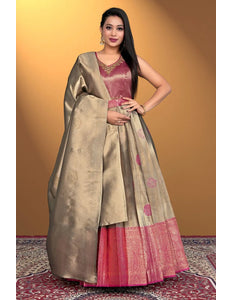 Chiku Pure Zari Silk Pattu Gown With Dupatta - Gajiwala