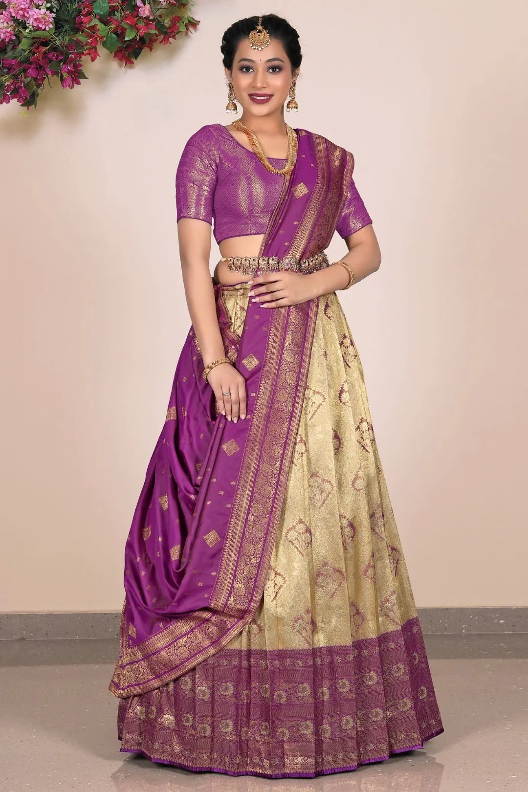 Chiku Purple Banarasi Silk Lehenga Design - Gajiwala