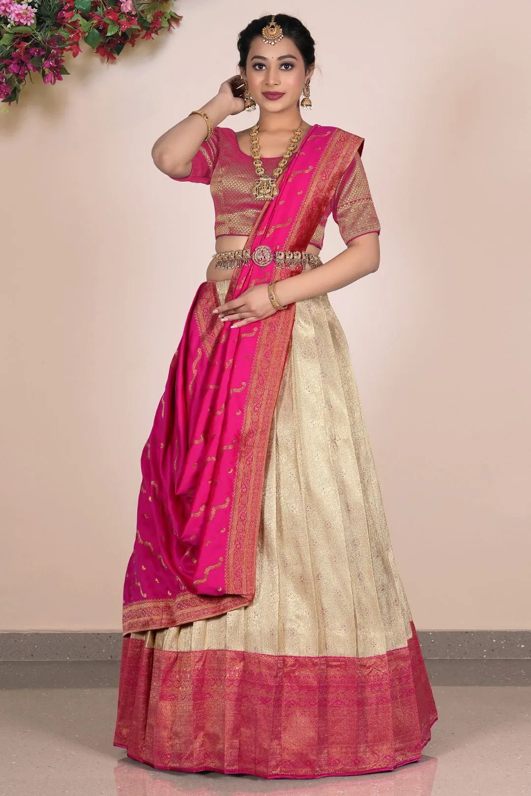 Chiku Self Jacquard Banarasi Silk Lehenga With Zari Woven - Gajiwala