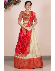 Chiku Self Jacquard Silk Lehenga With Zari Woven - Gajiwala