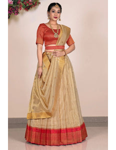 Chiku tissue Fabric Pattu Pavadai For Women - Gajiwala