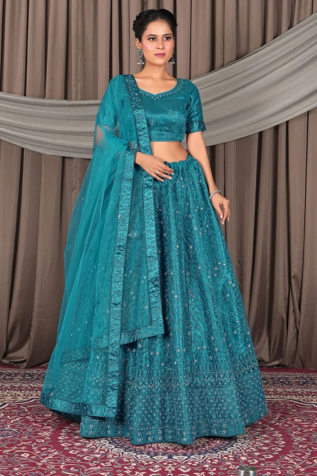 Firozi Designer Net Lehenga Choli For Weddings - Gajiwala