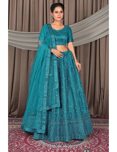 Firozi Designer Net Lehenga Choli For Weddings - Gajiwala