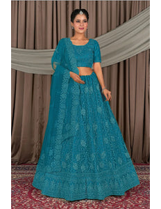 Firozi Embroidered Bridesmaid Lehenga Choli In Net - Gajiwala