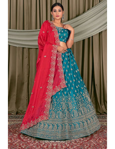 Firozi Embroidered Bridesmaid Lehenga Choli In Net - Gajiwala
