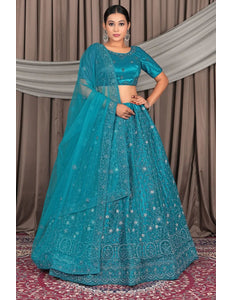 Firozi Embroidery Work Net Lehenga Choli - Gajiwala