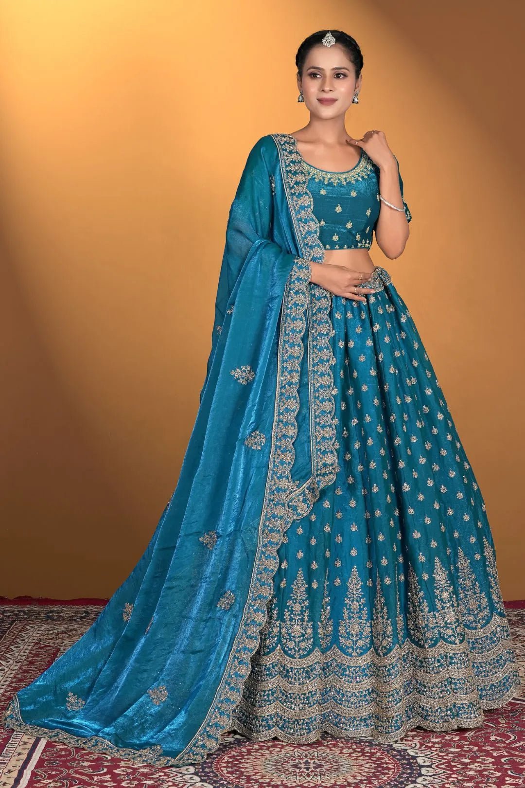Firozi Fendy Fabric Lehenga Choli For Women - Gajiwala