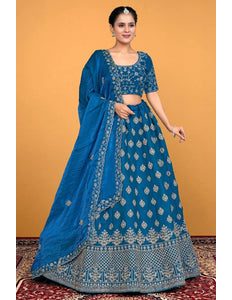 Firozi Fendy Silk Embroidered Semi - Stitched Lehenga Choli - Gajiwala