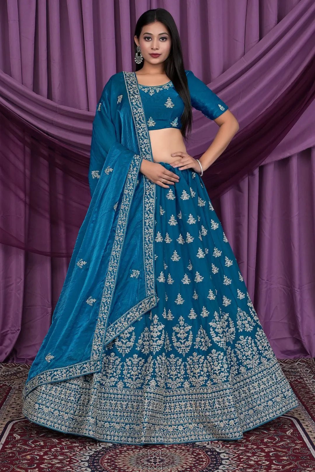Firozi Fendy Silk Pattu Lehenga With Embroidery Work - Gajiwala