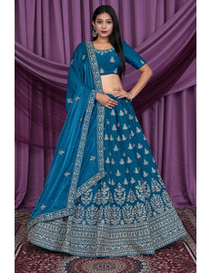 Firozi Fendy Silk Pattu Lehenga With Embroidery Work - Gajiwala