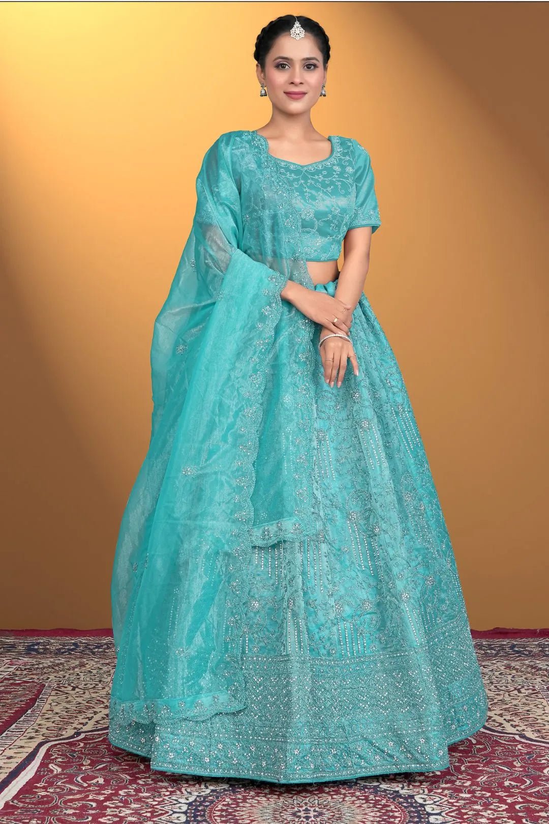 Firozi Latest Designer Lehenga Choli In Net - Gajiwala