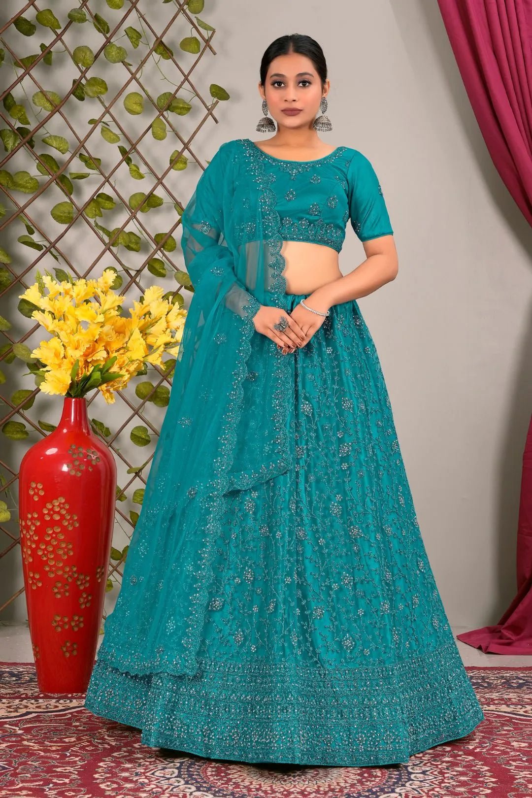 Firozi Latest Net Lehenga Choli Set Wedding - Gajiwala