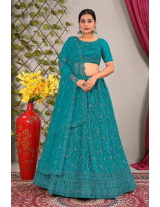 Firozi Latest Net Lehenga Choli Set Wedding - Gajiwala