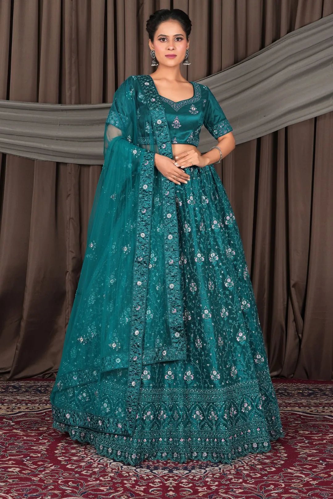 Firozi Net Lehenga Choli With Embroidery Work - Gajiwala