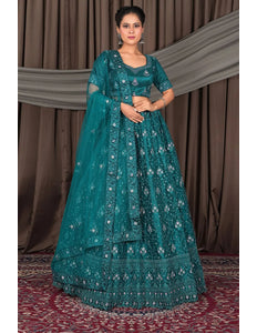 Firozi Net Lehenga Choli With Embroidery Work - Gajiwala