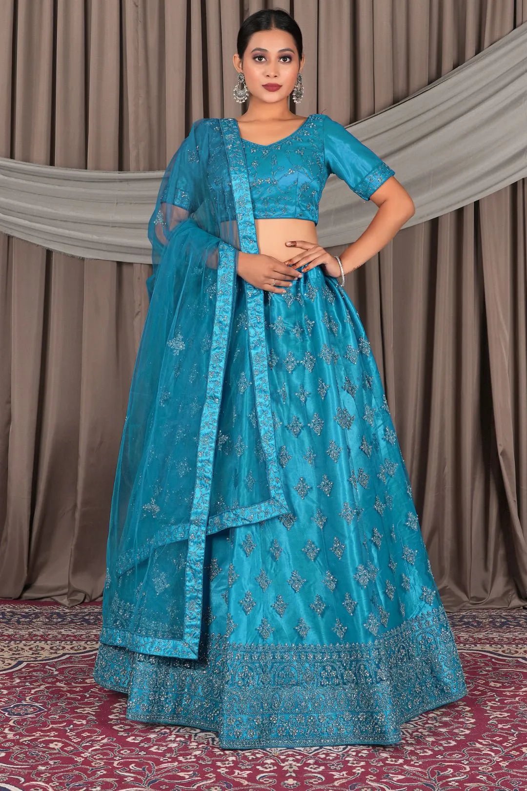 Firozi Net Lehenga Designs For Wedding For Women - Gajiwala