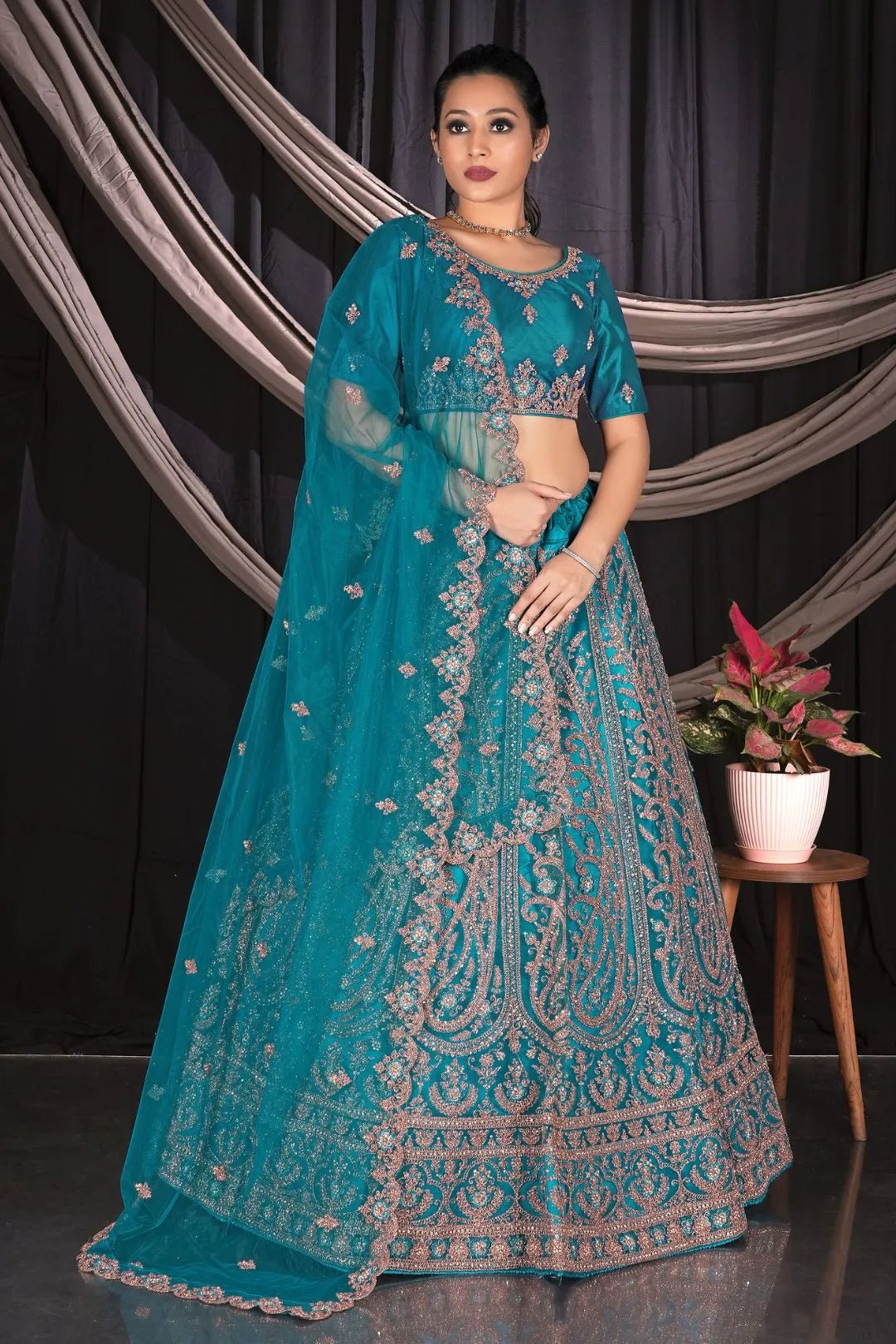 Firozi Party wear Embroidered Lehenga Choli For Women - Gajiwala