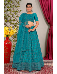 Firozi Party Wear Net Lehenga Choli For Weddings - Gajiwala