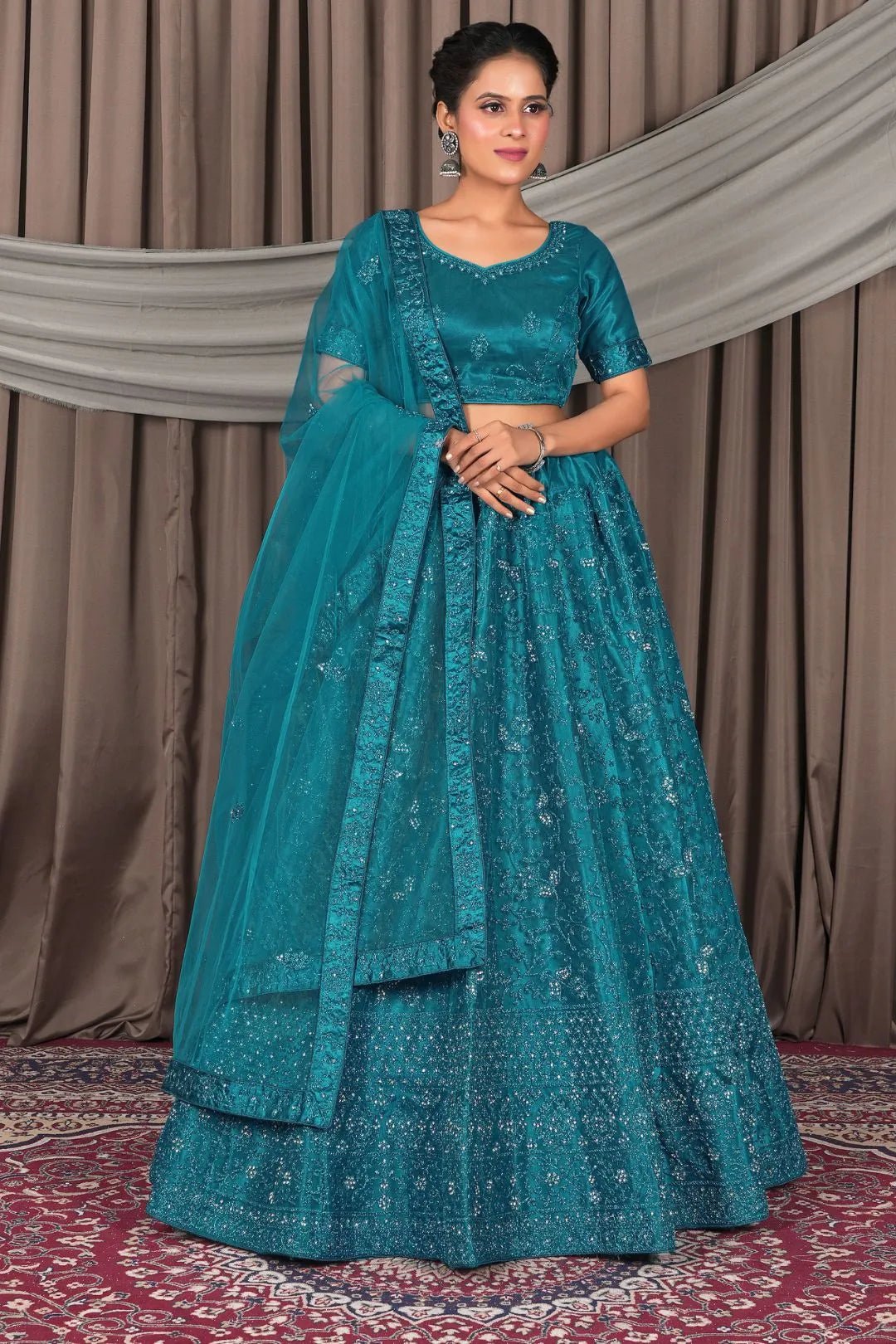 Firozi Party Wear Net Lehenga Choli For Women - Gajiwala