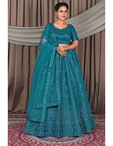 Firozi Party Wear Net Lehenga Choli For Women - Gajiwala