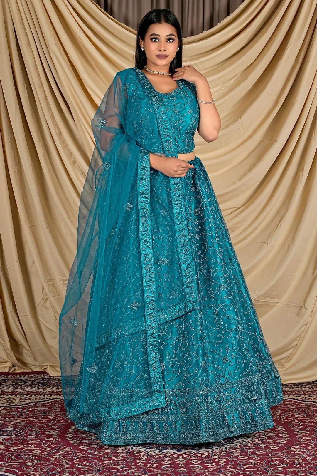 Firozi Readymade Net Lehenga Choli For Weddings - Gajiwala