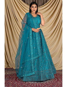 Firozi Readymade Net Lehenga Choli For Weddings - Gajiwala