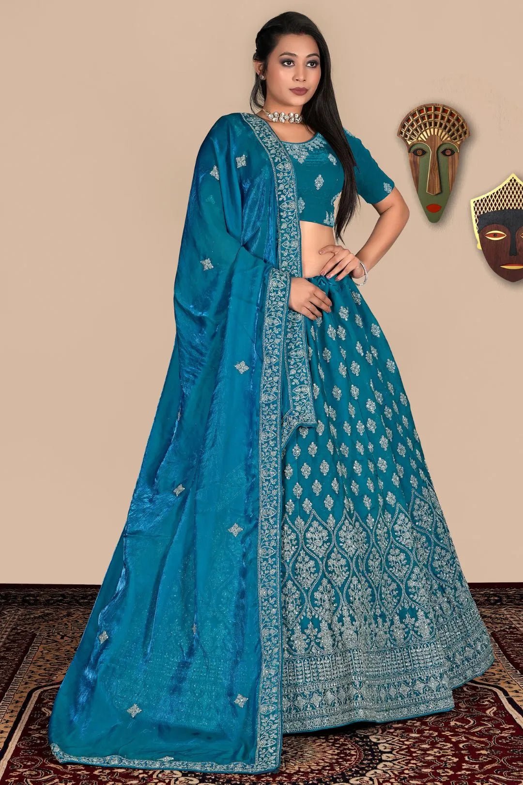 Firozi Traditional Fendy Silk Lehenga Choli For Women - Gajiwala