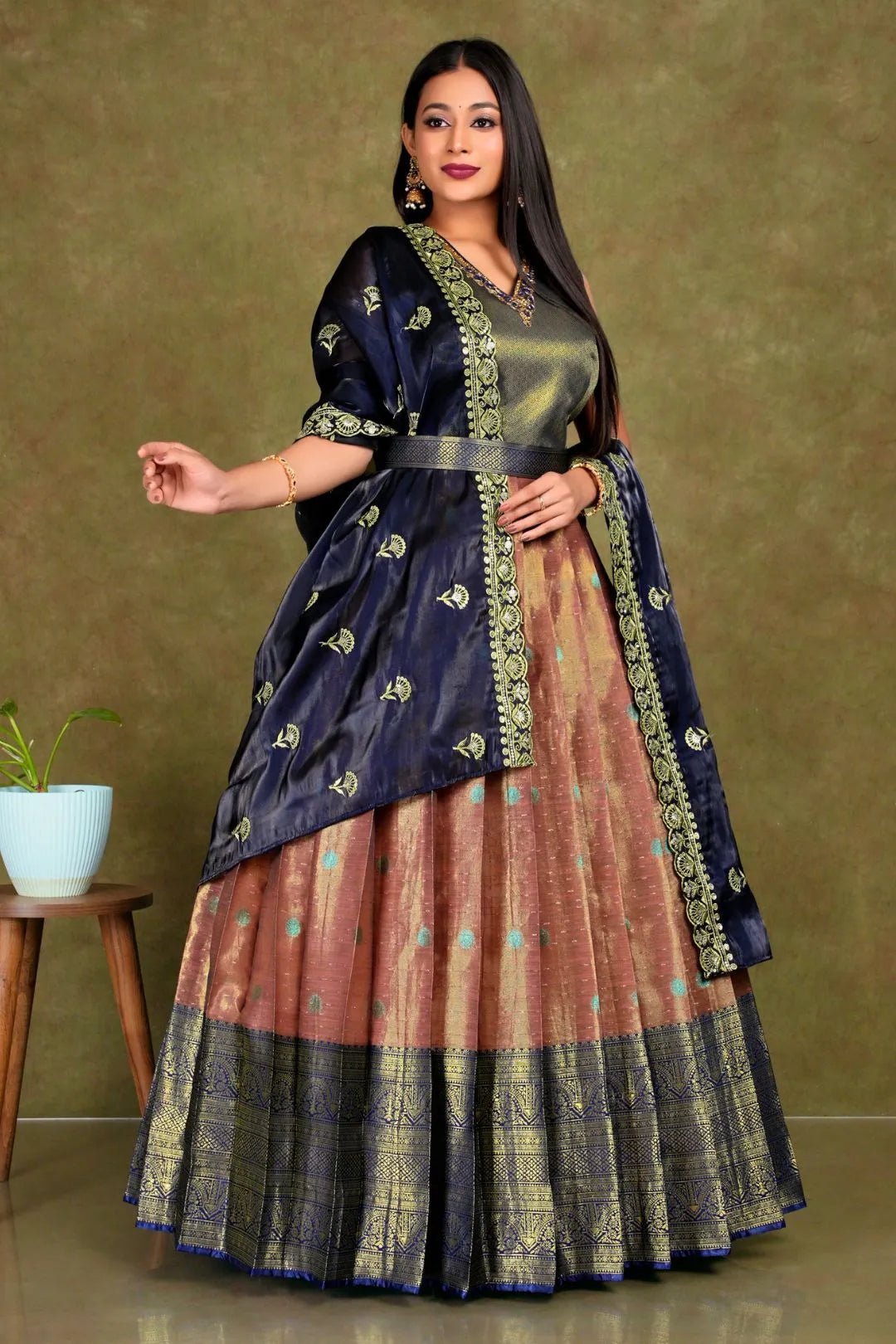 Gajari Banarasi Silk Gown With Zari Work - Gajiwala