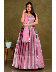 Gajari Pink Banarasi Silk Gown With Zari Work - Gajiwala