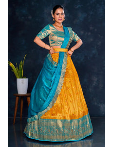 Gold Banarasi Designer Half Saree For Women - Gajiwala