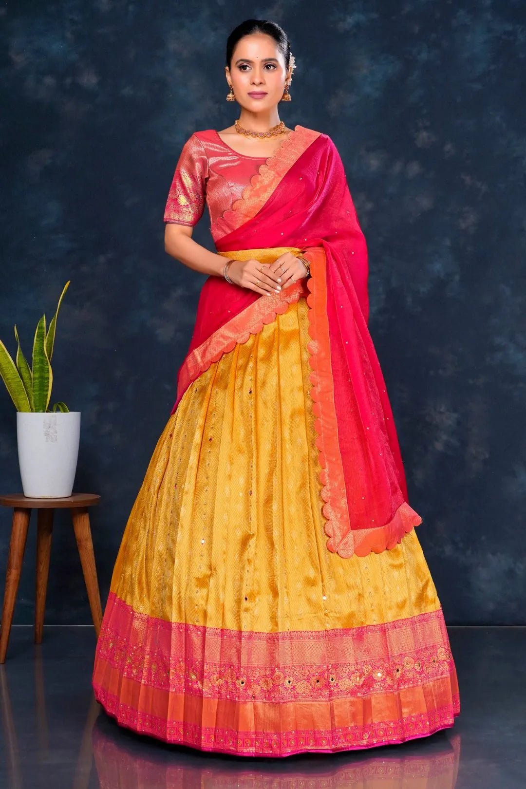 Gold Banarasi Designer Half Saree For Women - Gajiwala