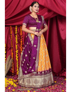 Gold Pink Viscose Silk Half Saree With Zari Work - Gajiwala