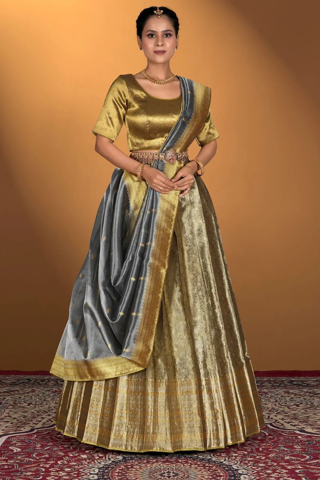 Gold Pure Two Tone Zari Tissue Lehenga Choli - Gajiwala