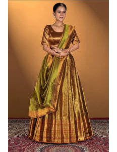 Gold Pure Two Tone Zari Tissue Lehenga Choli - Gajiwala