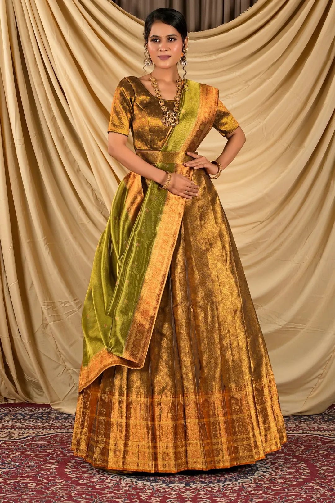 Gold Pure Two Tone Zari Tissue Lehenga Choli For Women - Gajiwala