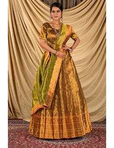 Gold Pure Two Tone Zari Tissue Lehenga Choli For Women - Gajiwala