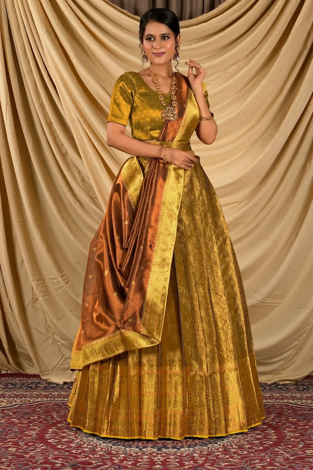 Gold Pure Two Tone Zari Tissue Lehenga Choli For Women - Gajiwala