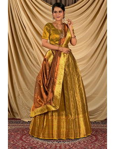 Gold Pure Two Tone Zari Tissue Lehenga Choli For Women - Gajiwala