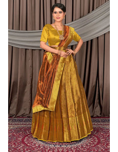 Gold Pure Two Tone Zari Tissue Pattu Half Saree For Women - Gajiwala