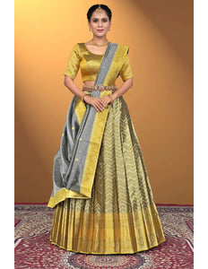 Gold Pure Two Zari Tissue Half Saree For Women - Gajiwala