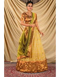 Gold Self Jacquard Silk Lehenga Choli With Zari Woven - Gajiwala