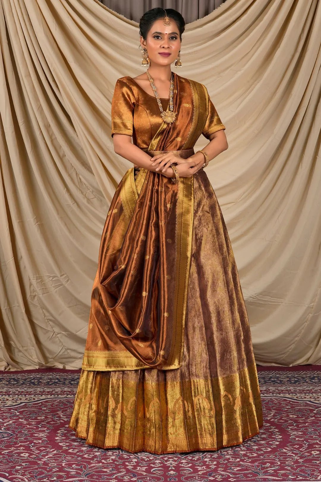 Gold Tissue Silk Pattu Lehenga Choli For Women - Gajiwala