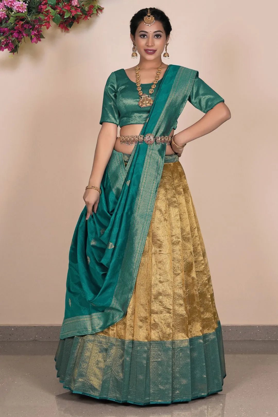 Gold Traditional Tissue Silk Lehenga Choli - Gajiwala