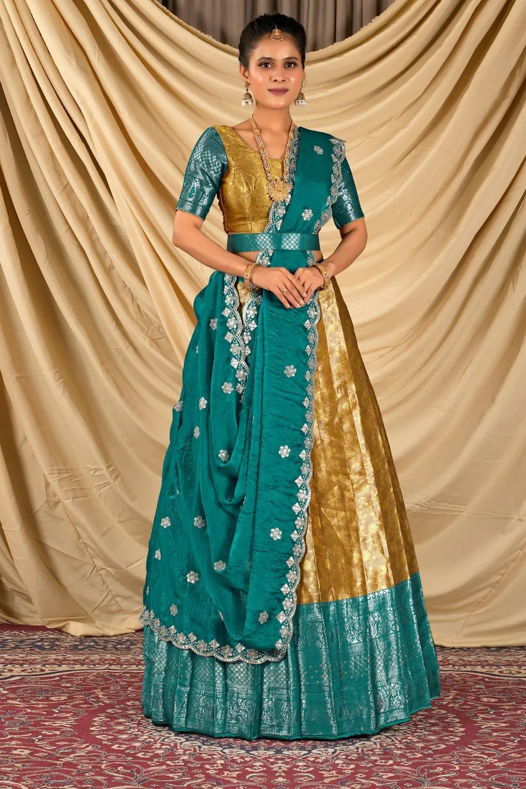 Gold Zari Tissue Half Saree with Zari Woven For Women - Gajiwala