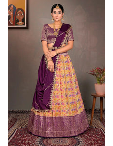 Gold Zari Tissue Lehenga Choli With Digital Print - Gajiwala