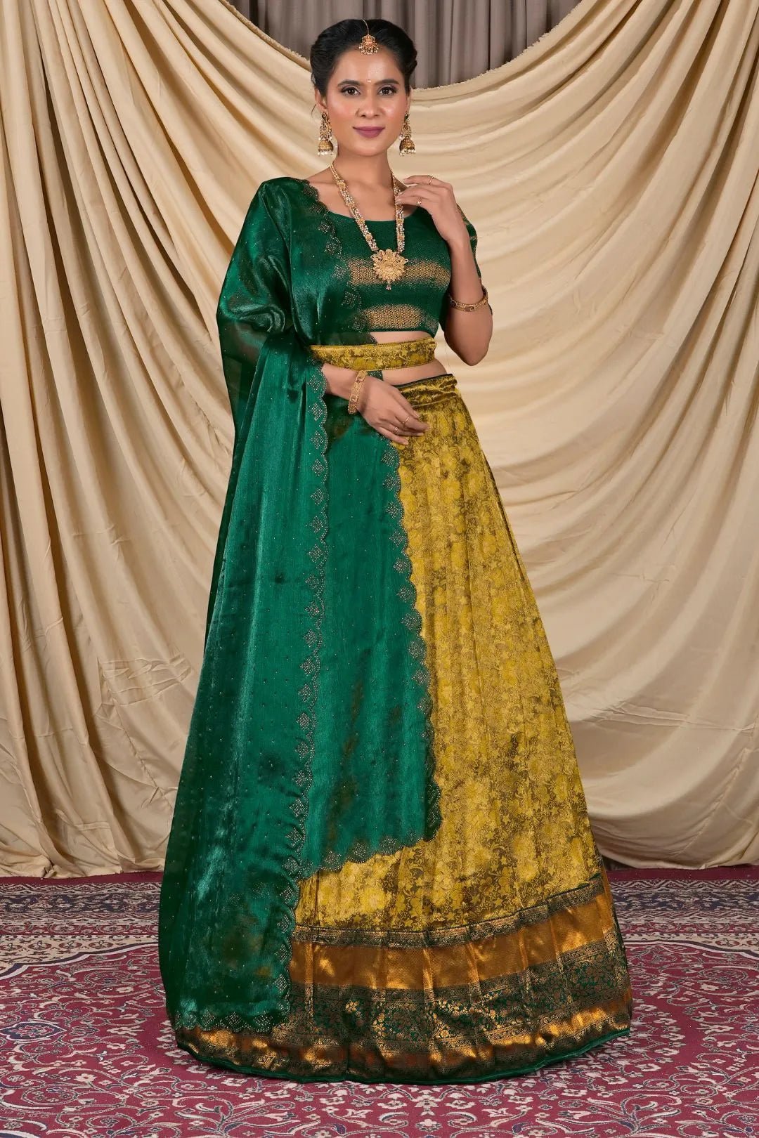 Gold Zari Tissue Silk Lehenga Choli For Women - Gajiwala