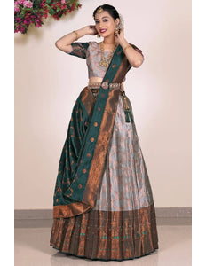 Gray Banarasi Silk Half Saree Lehenga For Women - Gajiwala