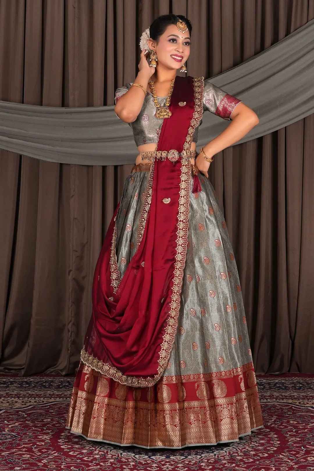 Gray Banarasi Silk Lehenga Choli with Dupatta - Gajiwala