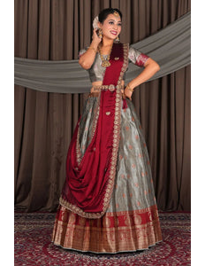 Gray Banarasi Silk Lehenga Choli with Dupatta - Gajiwala